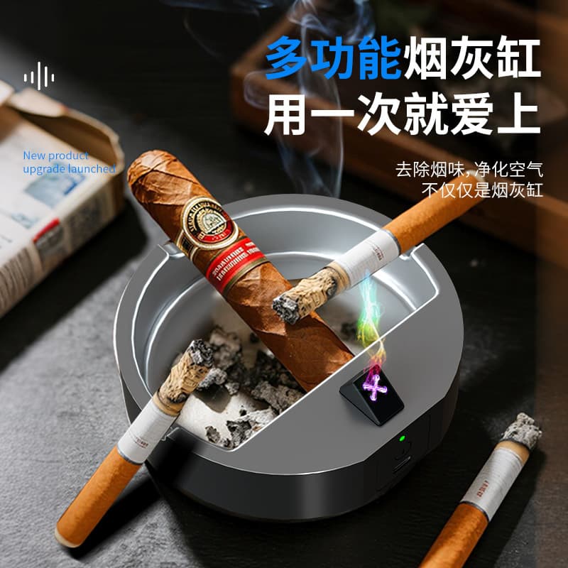New electric lighter ashtray with integrated built-in stainless steel liner, removable and easy to clean, with lid