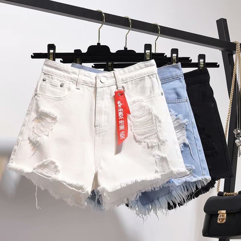 High-Waist Distressed Denim Shorts for Women 2025 Summer New Loose Plus Size Wide-Leg A-Line Hot Pants Fashion