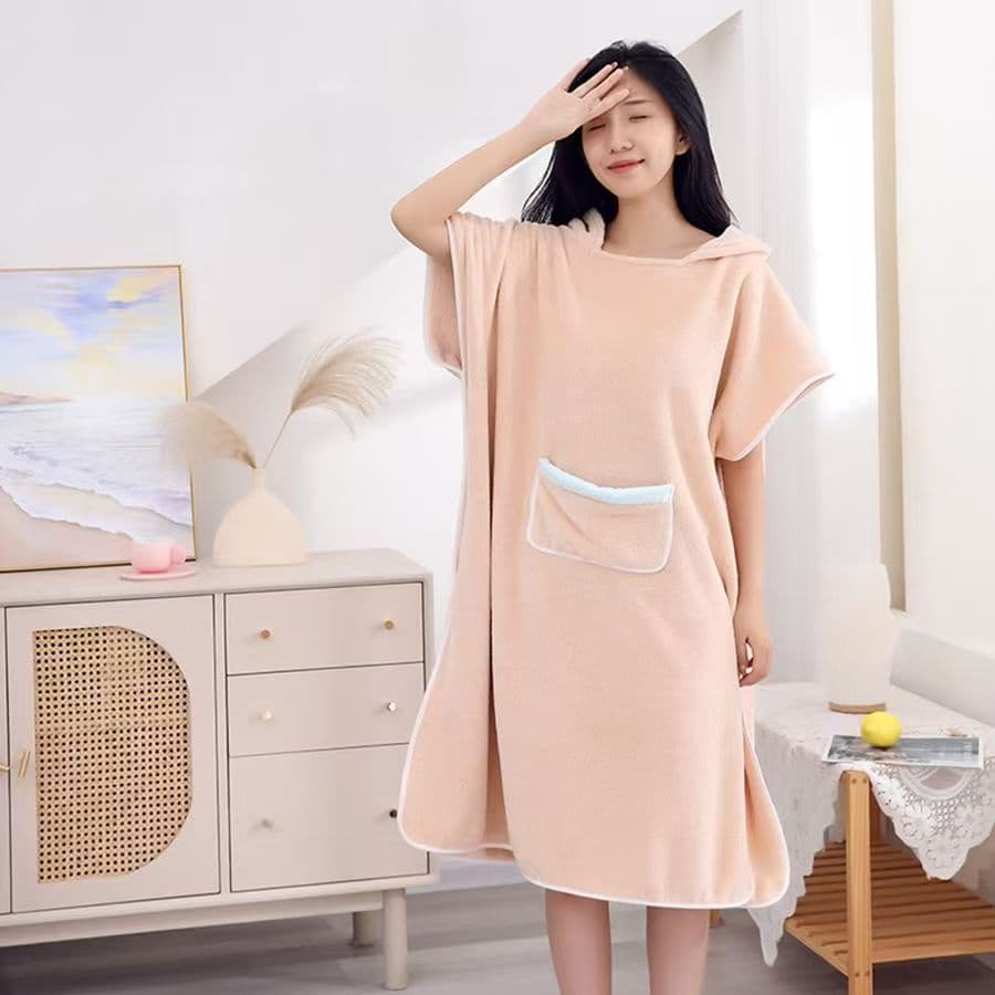 Women's Wearable Bathrobe, Absorbent Quick-Dry, Autumn/Winter, Pullover Hooded Towel Bathrobe for Students and Adults
