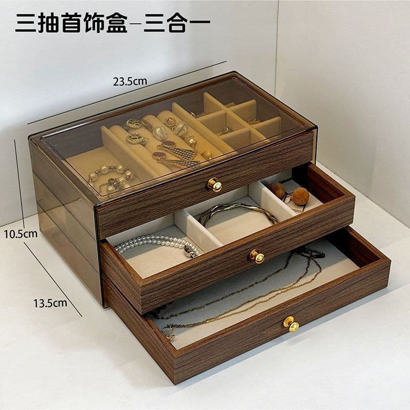 Chinese-Style Walnut Wood Grain Jewelry Box, Classical Jewelry Box, Three-Layer Jewelry Storage, Five-Layer Narrow Style, Five-Layer Jewelry Box