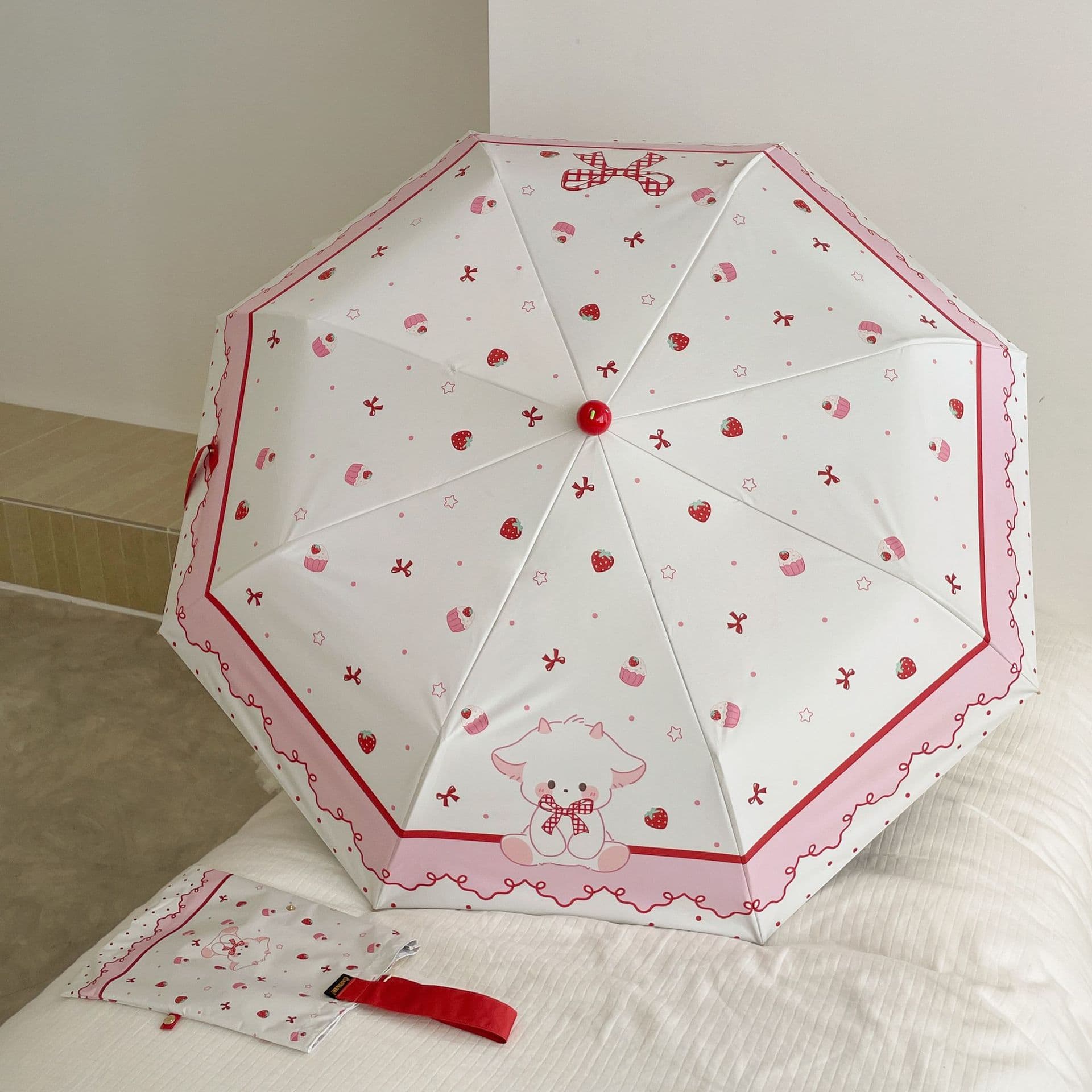 Spot cute Lolita umbrella cartoon rain or shine dual-use vinyl folding parasol sun umbrella sun protection UV