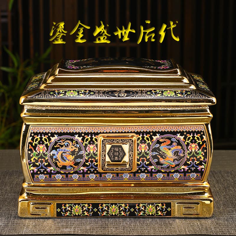 High-end urn, Jingdezhen high-temperature ceramic coffin, funeral supplies factory direct wholesale, men's and women's style longevity boxes