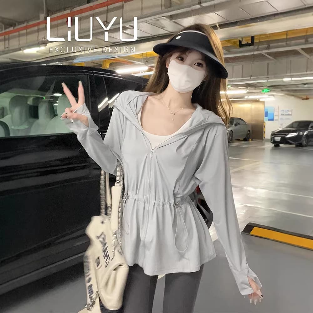 Mid-Length Original Yarn Waist-Cinching Sun Protection Jacket UPF50+ Influencer Same Style Casual Ice Silk Sun Protection Jacket Waist-Tightening Women
