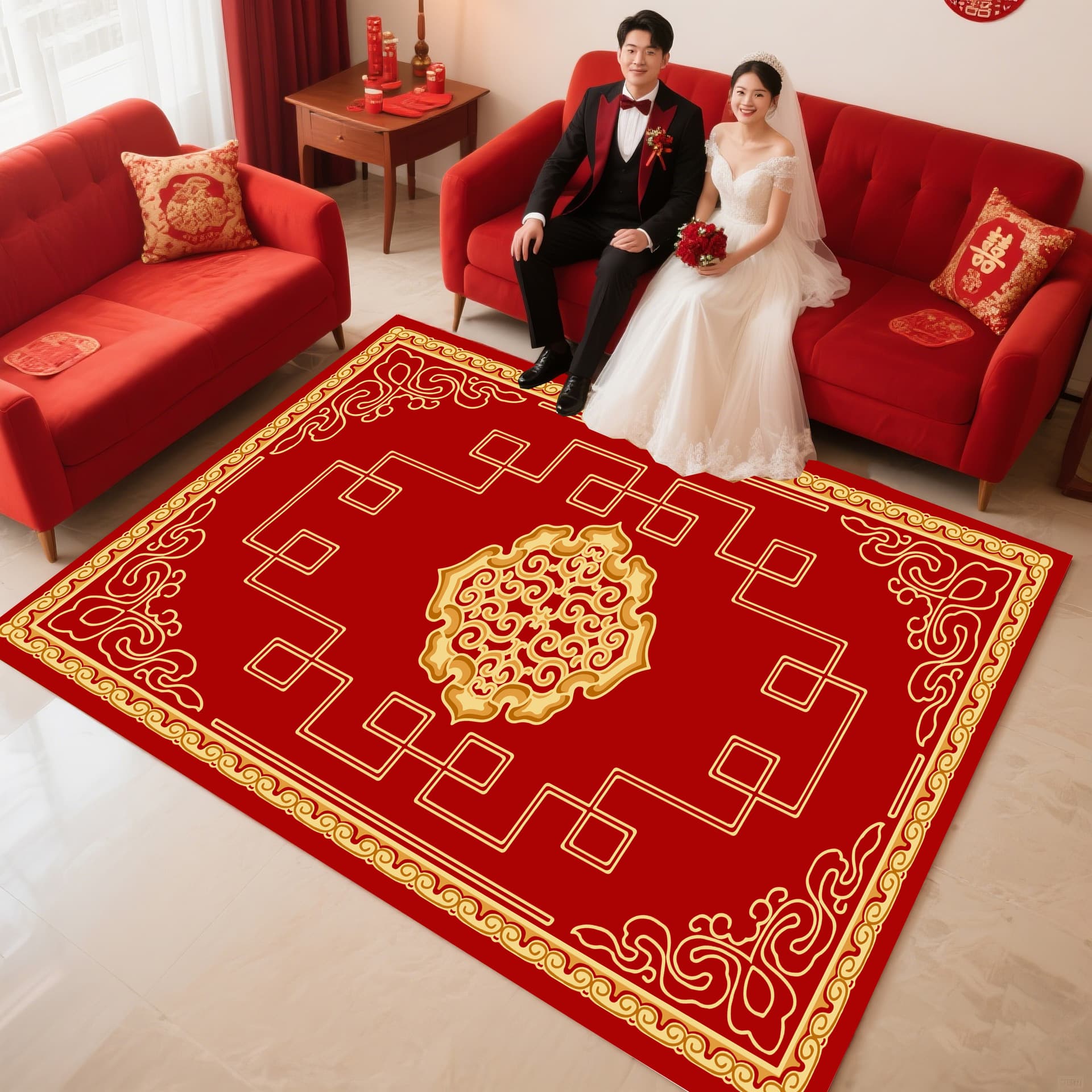 Red Living Room Carpet New Wedding Room Layout Red Festive Bedside Carpet High-End Bedroom Carpet