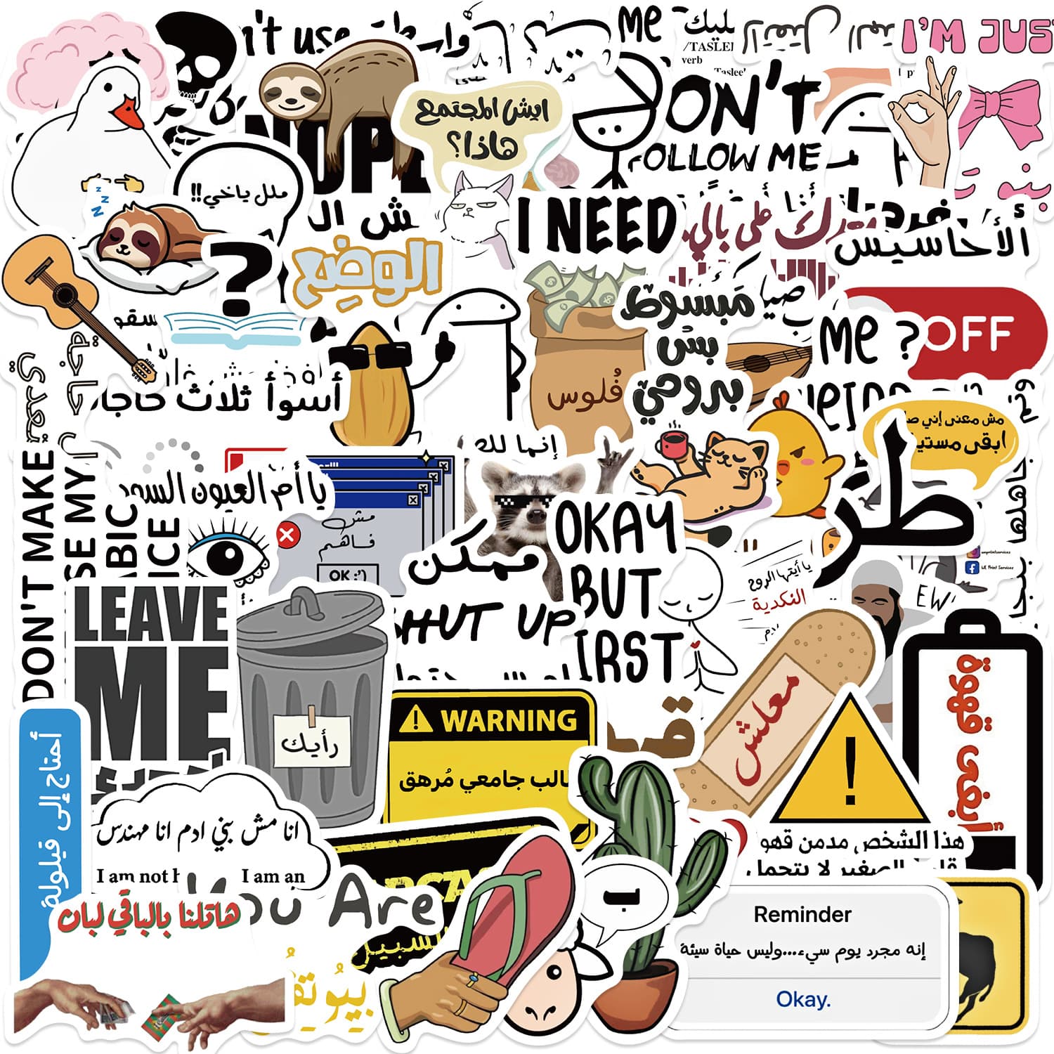 57 Cartoon Arabic Text Meme Doodle Stickers Decorative for Guitar Notebook Luggage DIY Waterproof Wholesale