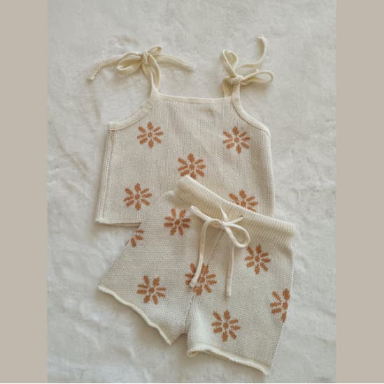 Korean Style Girls Baby Cotton Camisole Top and Shorts Sweater Set Toddler Sweater Two-Piece Set