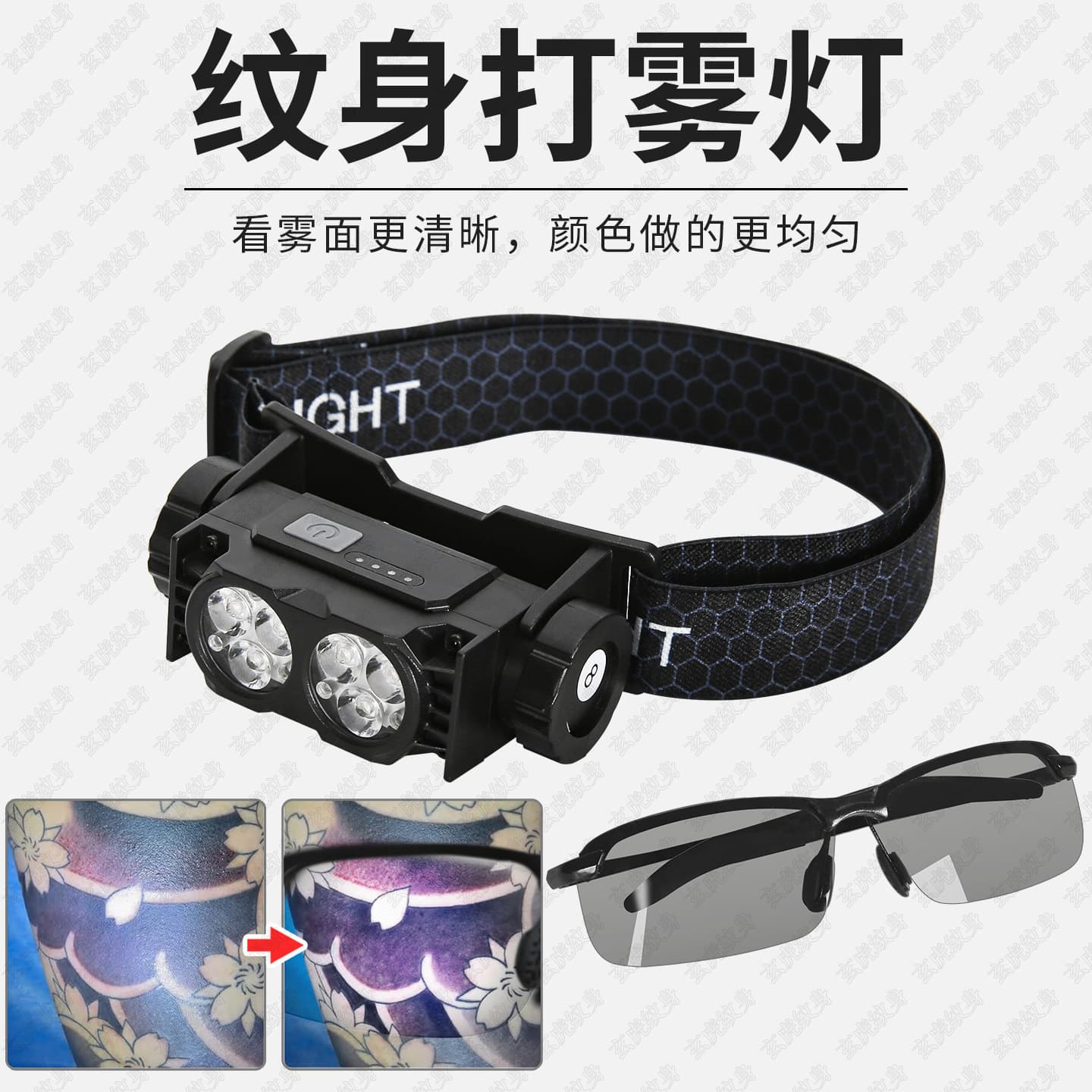 Tattoo Shading Light Photography Tool Headband Work Light with Glasses Clip for Myopia, Anti-Reflection Polarized Specialized Tool