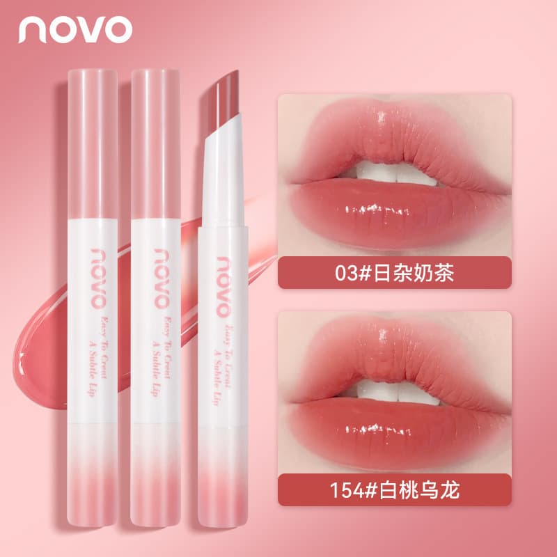 NOVO Lipstick Women Water Light Mirror Finish Lip Gloss Non-Stick Non-Fading Moisturizing Lipstick Natural Look Whitening Affordable Student