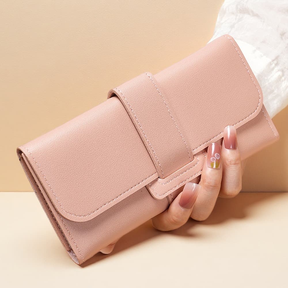 New Simple Women's Long Wallet Tri-Fold Flap Korean Style Fresh Student Coin Pocket Multifunctional Leather Wallet