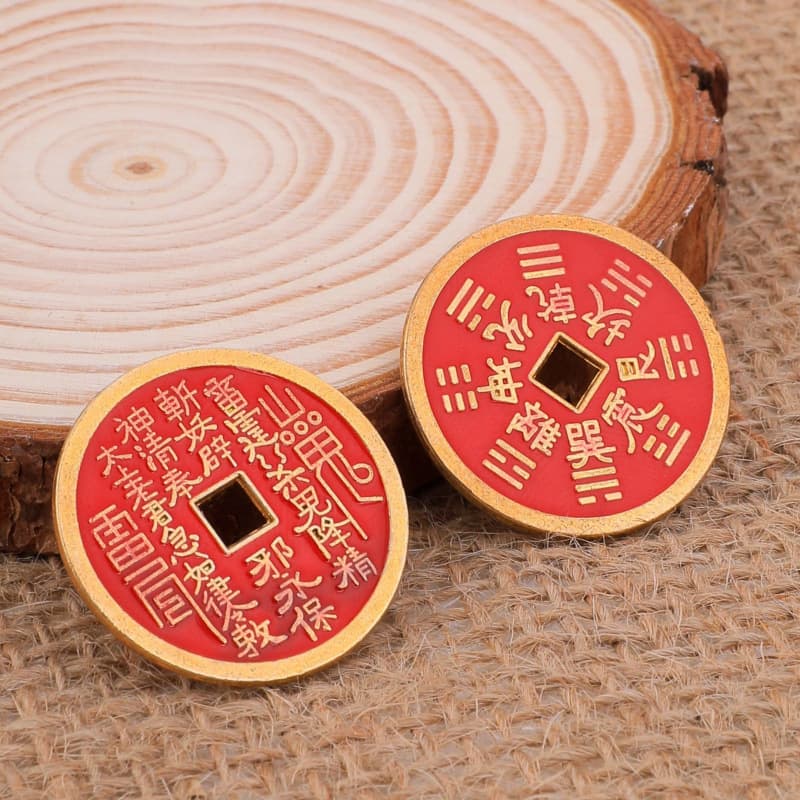 Ancient-style coins vintage alloy crafts, cinnabar red antique coins, mountain ghost flower coin pendants, Chinese Bagua coin pendants