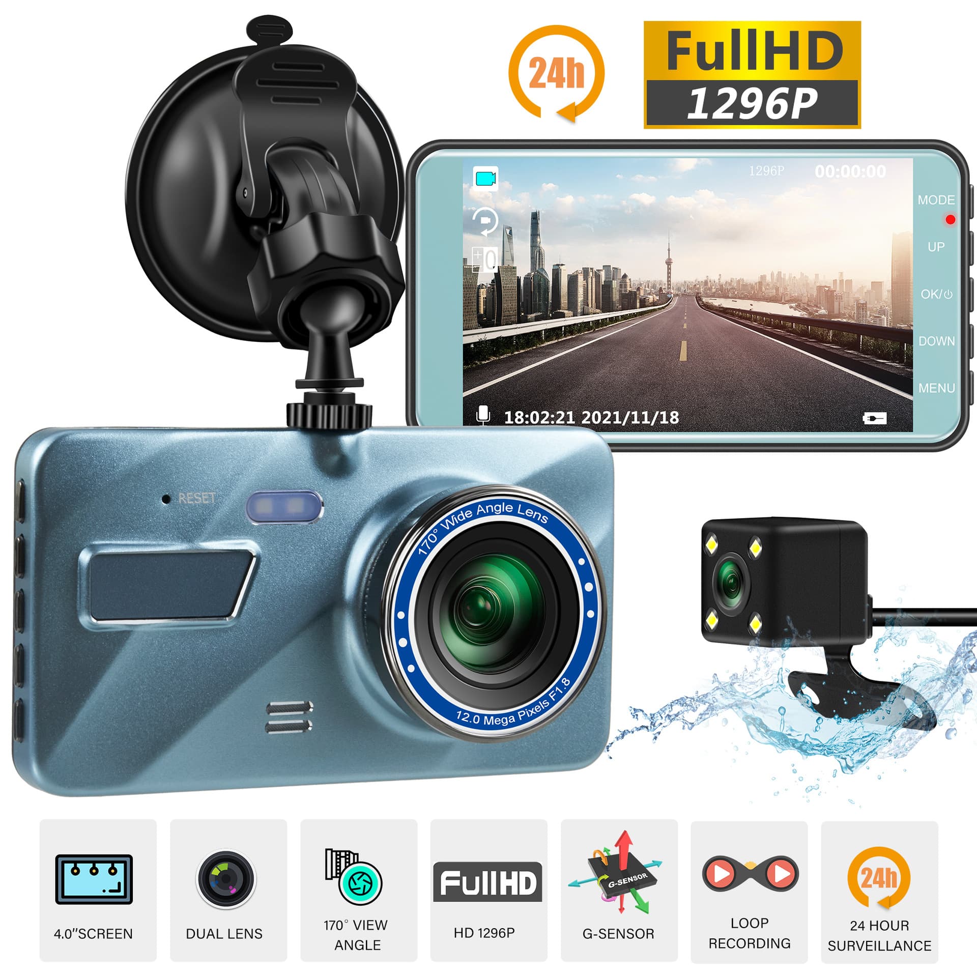 Dual Lens Car Dash Camera 1296P Front And Rear Recording Rear View Visible Factory Car Records Neutral Brand A10 for eBay Amazon