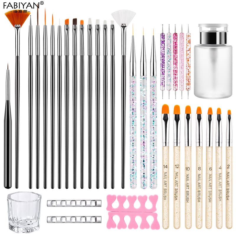 Nail Art Brush Set Double Head Drawing Line Pen Combination LED UV Gel Polish Painting Tool Kit Manicure Art Supplies