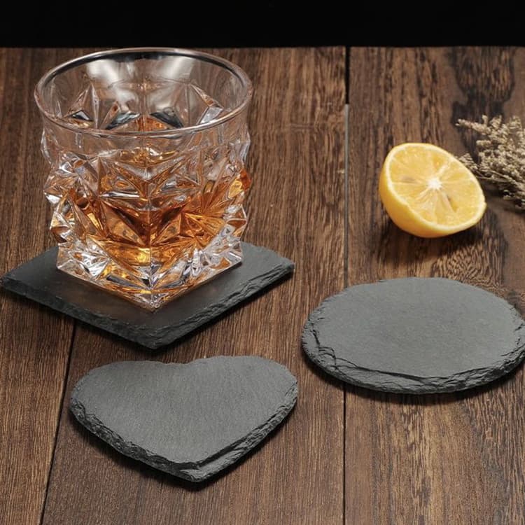 Japanese Natural Rock Coasters Slate Coasters Whiskey Glass Mats Heat-Insulated Tea Coasters Retro Creative Cup Mats
