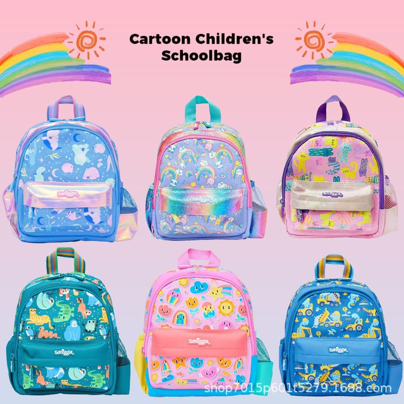 Cross-border Smiggle Kindergarten Backpack for Kids 1-3 Years, Cute Cartoon Waterproof Breathable Double Shoulder Bag
