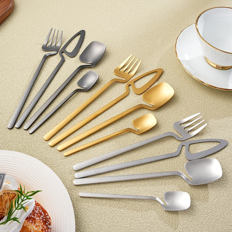 Cross-border 304 Stainless Steel Hanging Cup Knife Fork Spoon Set Creative Western Tableware Home Sanded Coffee Dessert Spoon