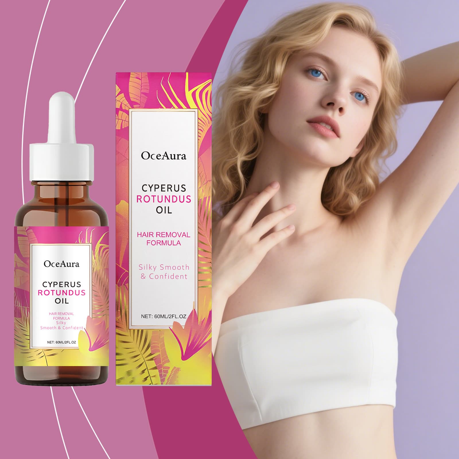 OceAura Hair Removal Treatment Oil: Gentle care for skin, cleanses, removes hair, moisturizes, and provides daily skincare.