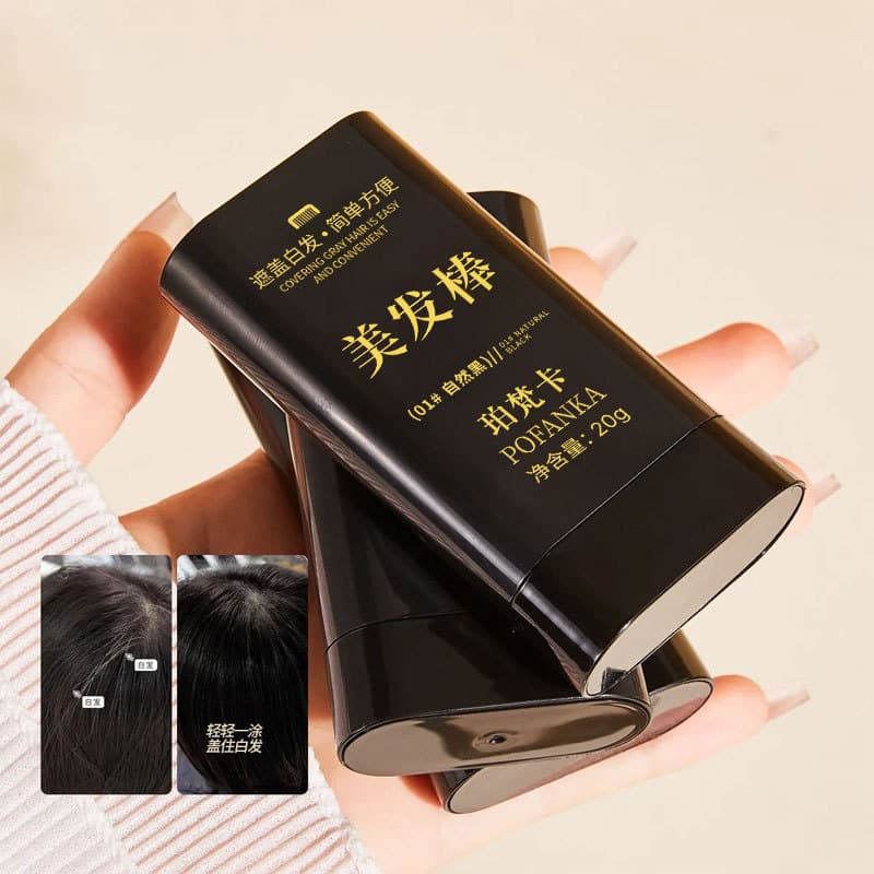 Pofanka Hair Color Stick Long-Lasting Black Hair Pen Plant-Based Root Touch-Up Black Brown Hair Color Stick