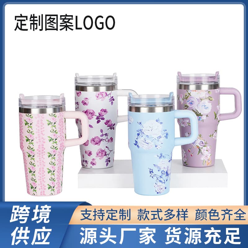 Cross-Border 3D Printing 304 Car Portable Stainless Steel 14oz Ice Cup Car Thermos Cup Insulated Straw Water Cup