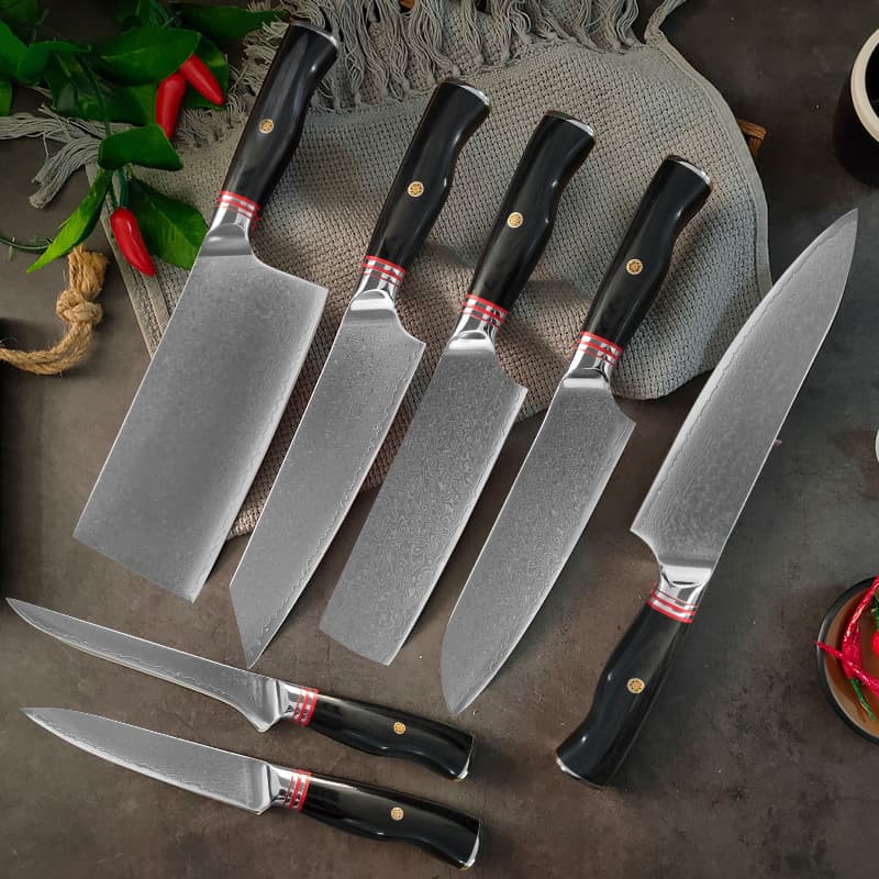 Cross-border kitchen knife set, Damascus steel meat slicing knife, chef's Japanese Santoku cooking multi-purpose knife