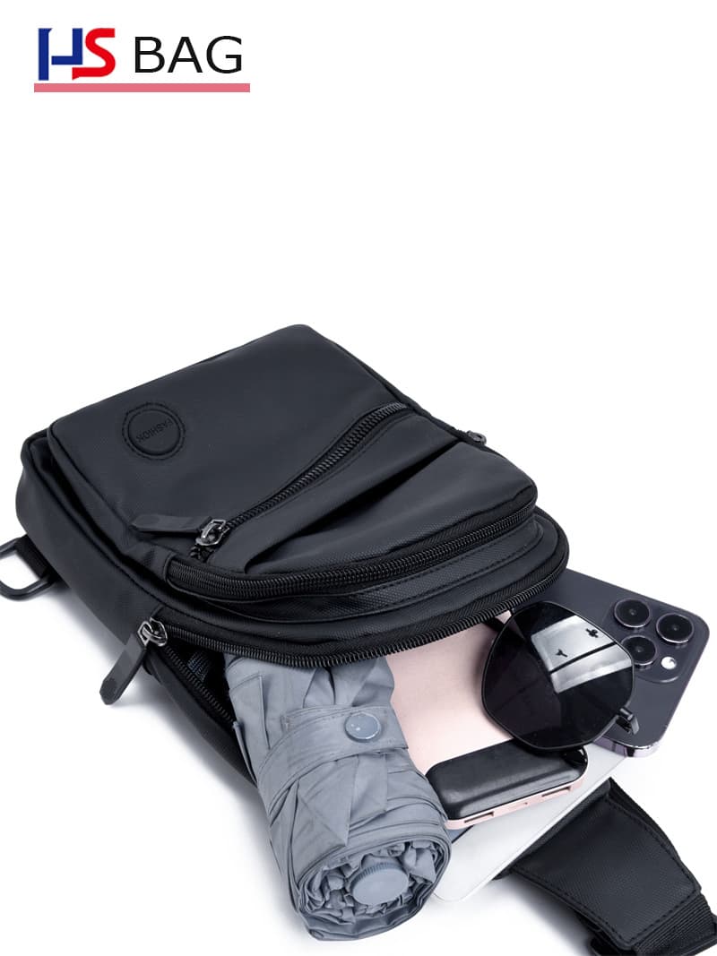 New Men's Leather Waist Bag Water-Resistant Multi-Layer Casual Sports Chest Bag Cycling Running Multi-Purpose Crossbody Bag
