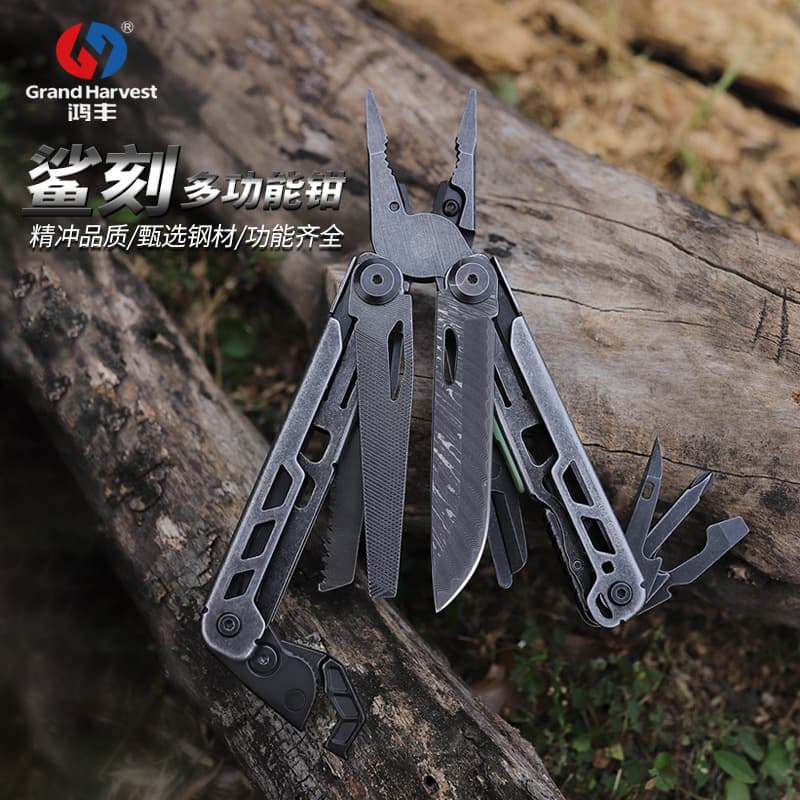 Customized multi-functional wrench tool, folding needle-nose pliers, Damascus multi-purpose knife, outdoor emergency tool, knife and pliers