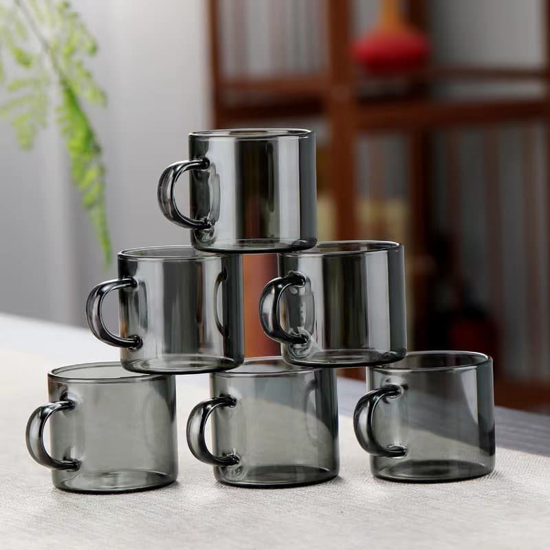 Glass Small Tea Cup Set - Luxury Smoky Gray Mini Tea Bowls, Heat-Resistant Kung Fu Tea Cups for Home Use, Tasting Cups
