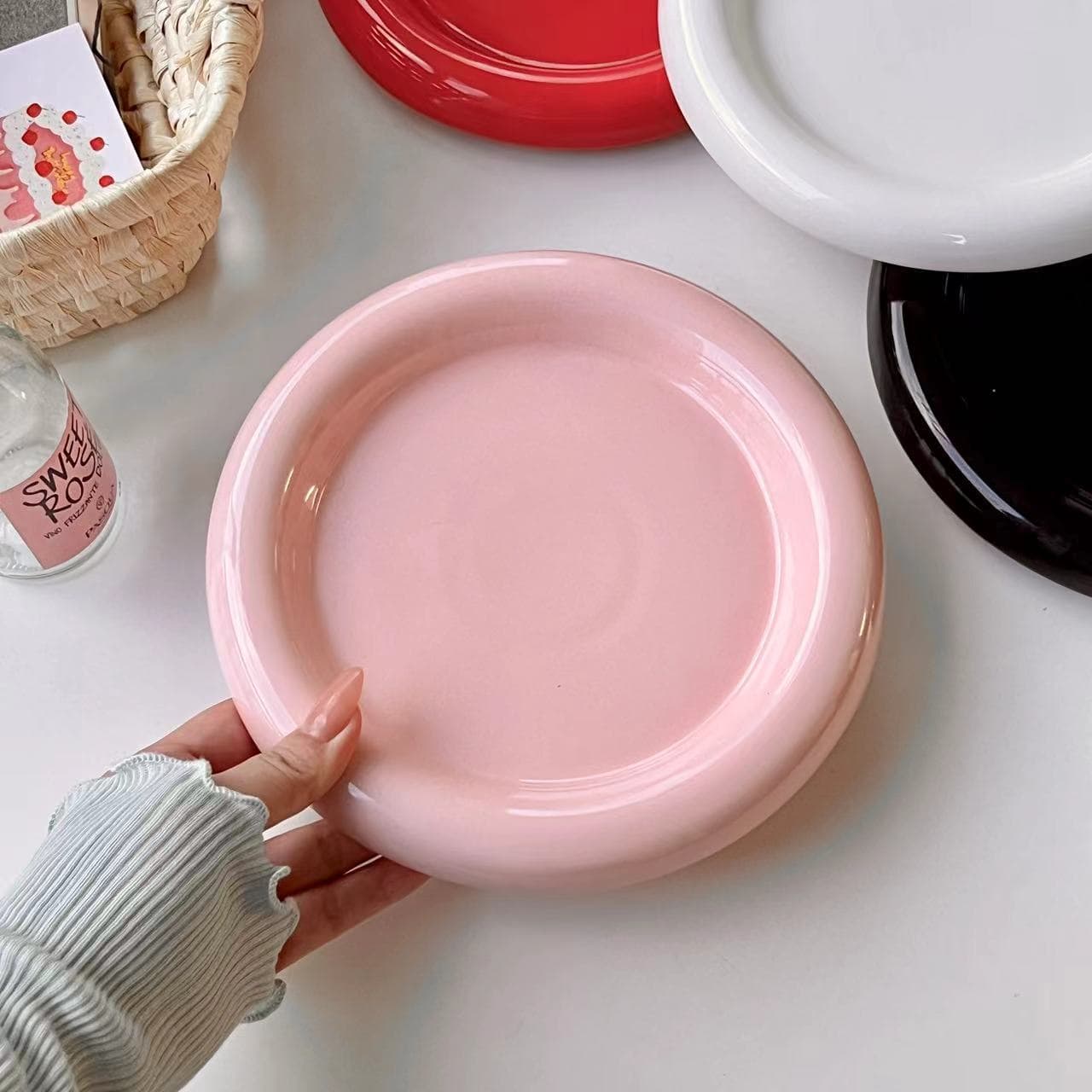 Ins-style Chunky Plate Set for Home Use, Premium Pure White Dessert Plate, Coffee Shop Pasta Plate, Breakfast Plate