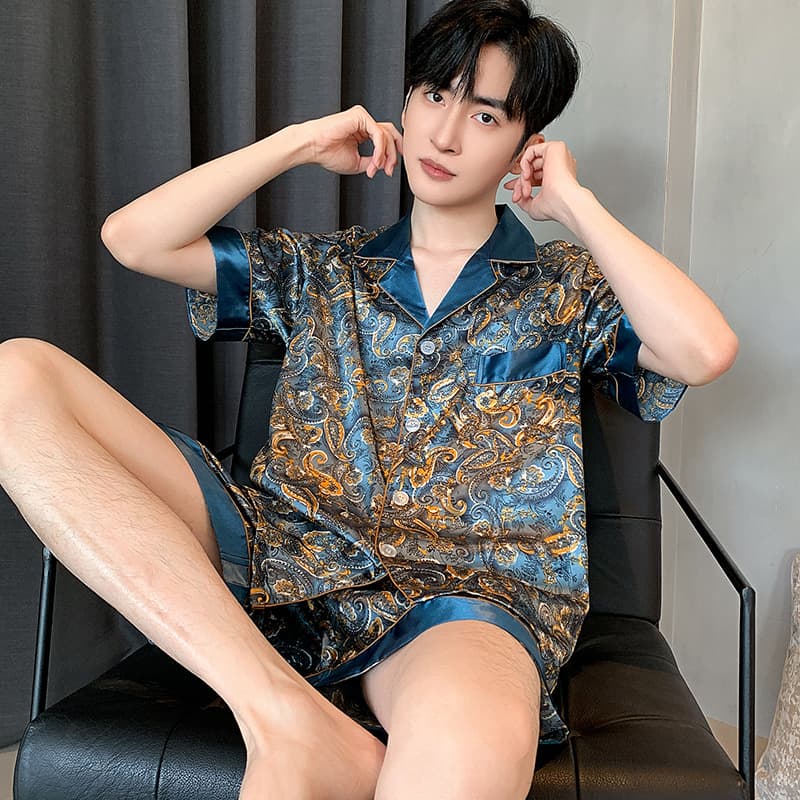 Men's Sleepwear Suit New Style Spring Autumn Winter 2024 Summer Ice Silk Long Sleeve Cardigan Thin Home Clothes