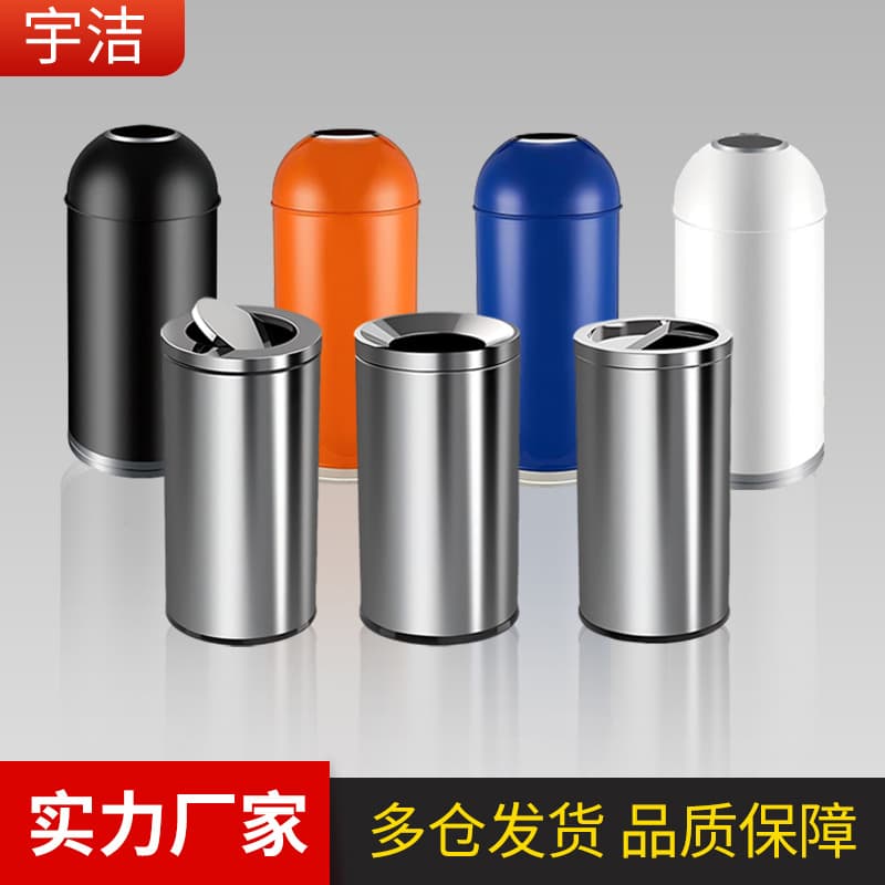 Manufacturer Wholesale Round Hong Kong-Style Stainless Steel Swing Lid Direct Throw Bin for Units, Malls, Banks