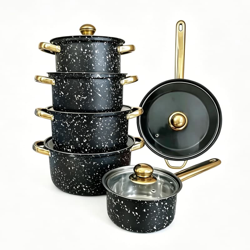 Stainless steel cookware set pots soup pot, frying pan, milk pot, non-stick pot 12-piece set with gold-plated handles