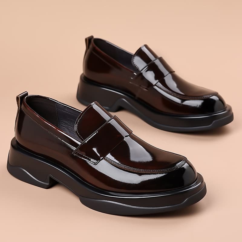Men's Loafers Patent Leather Slip-On Thick Sole British Style Business Casual Shoes Men's Driving Shoes