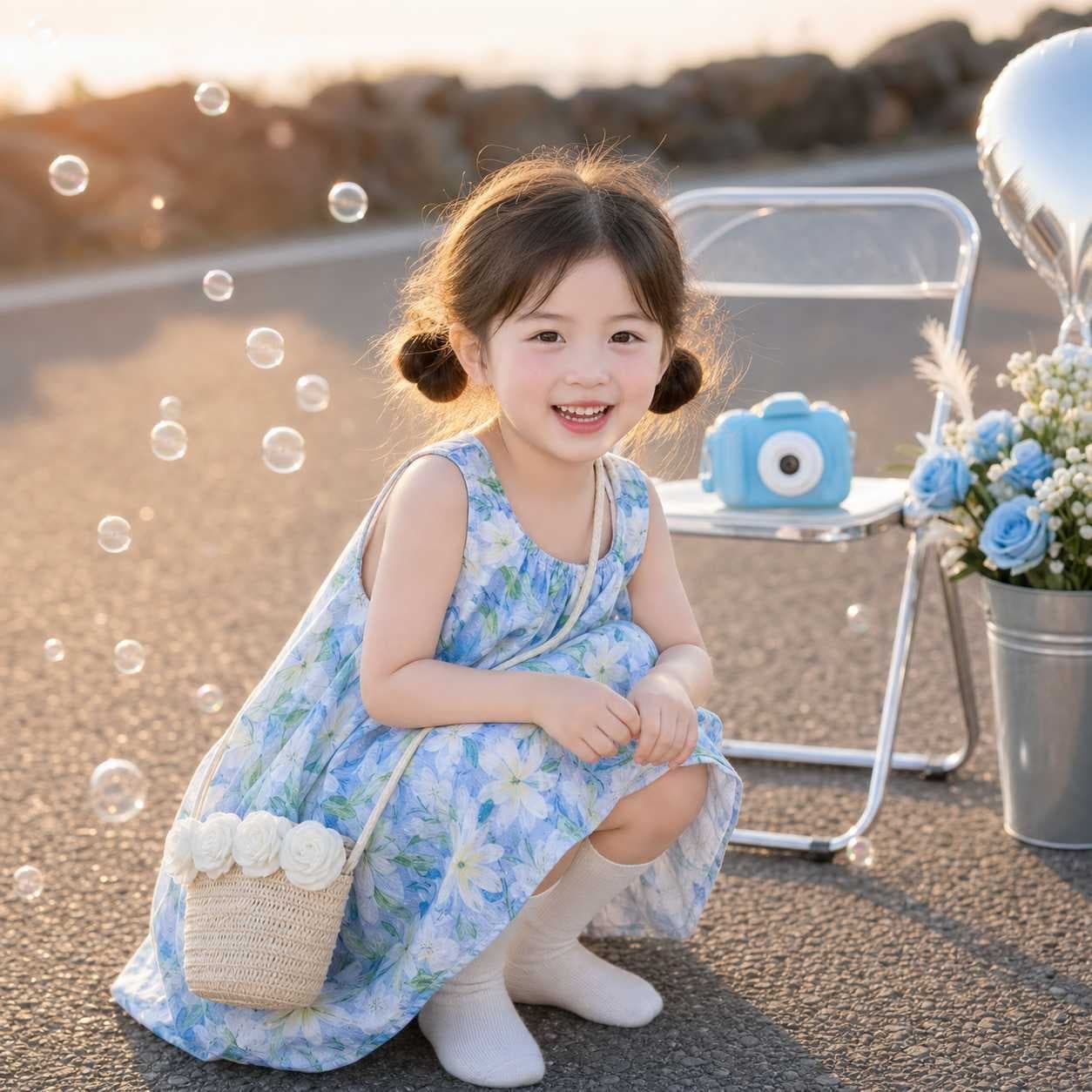 Girls' Dress 2026 New Summer Children's Elegant Princess Dress Baby Fashionable Vest Floral Dress