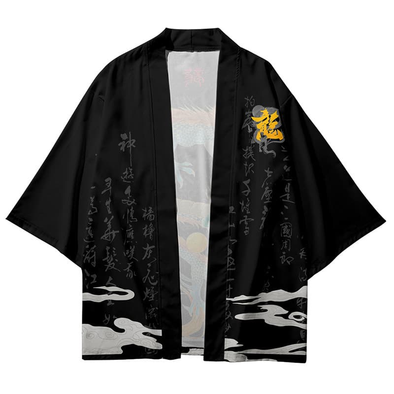 Chinese Streetwear Kimono Cross-Border Dragon Digital Print Seven-Tenths Regular Sleeve Kimono Shirt Cardigan Loose Men Casual