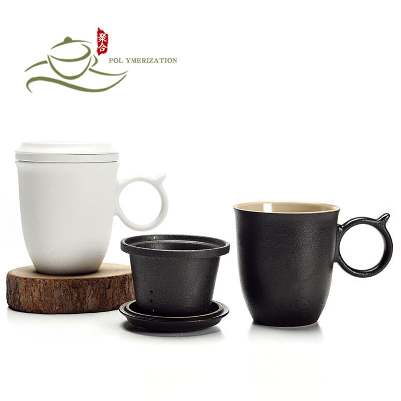 Zen Style Ceramic Mug with Filter, Personal Tea Cup for Home Office, Japanese-Inspired Individual Ceramic Water Cup