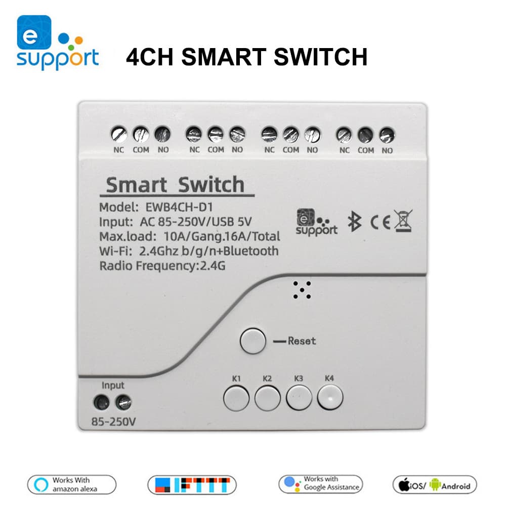 eMicroLink Remote Controller 85-220V WIFI 4-Channel Timer Module Switch with Mobile App for Lighting Switches