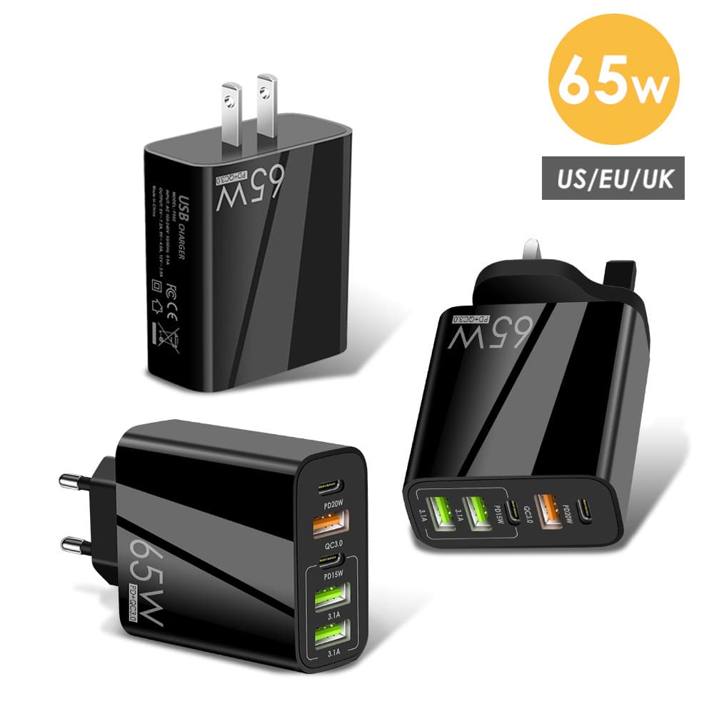 New PD65W Fast Charger 5V4A EU US UK PD+3USB Multi-port Adapter Charging Head