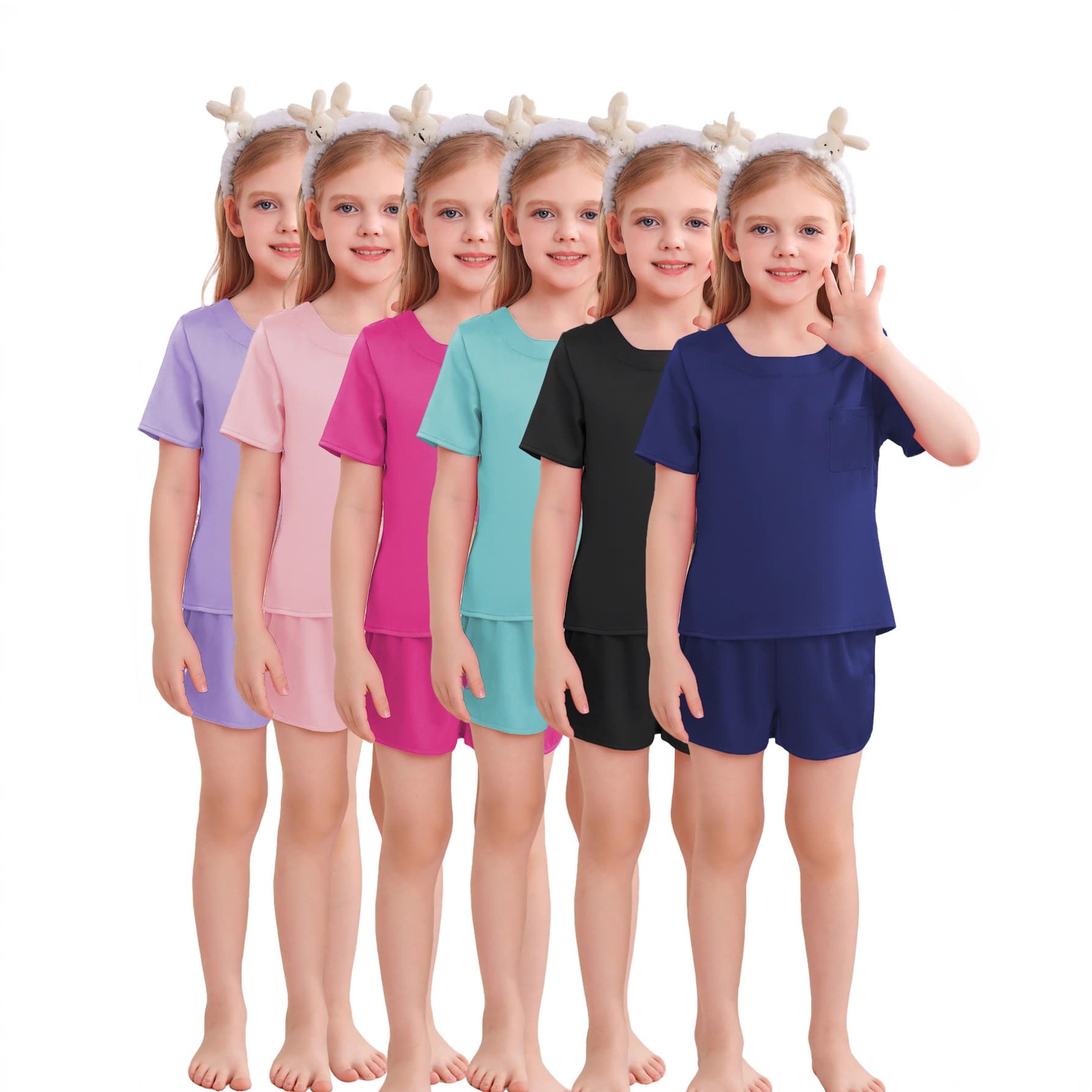 Cross-border Europe and America New Children's Pajamas 2-Piece Set Girls Baby Loungewear Short Sleeve Shorts Satin Pajama Set