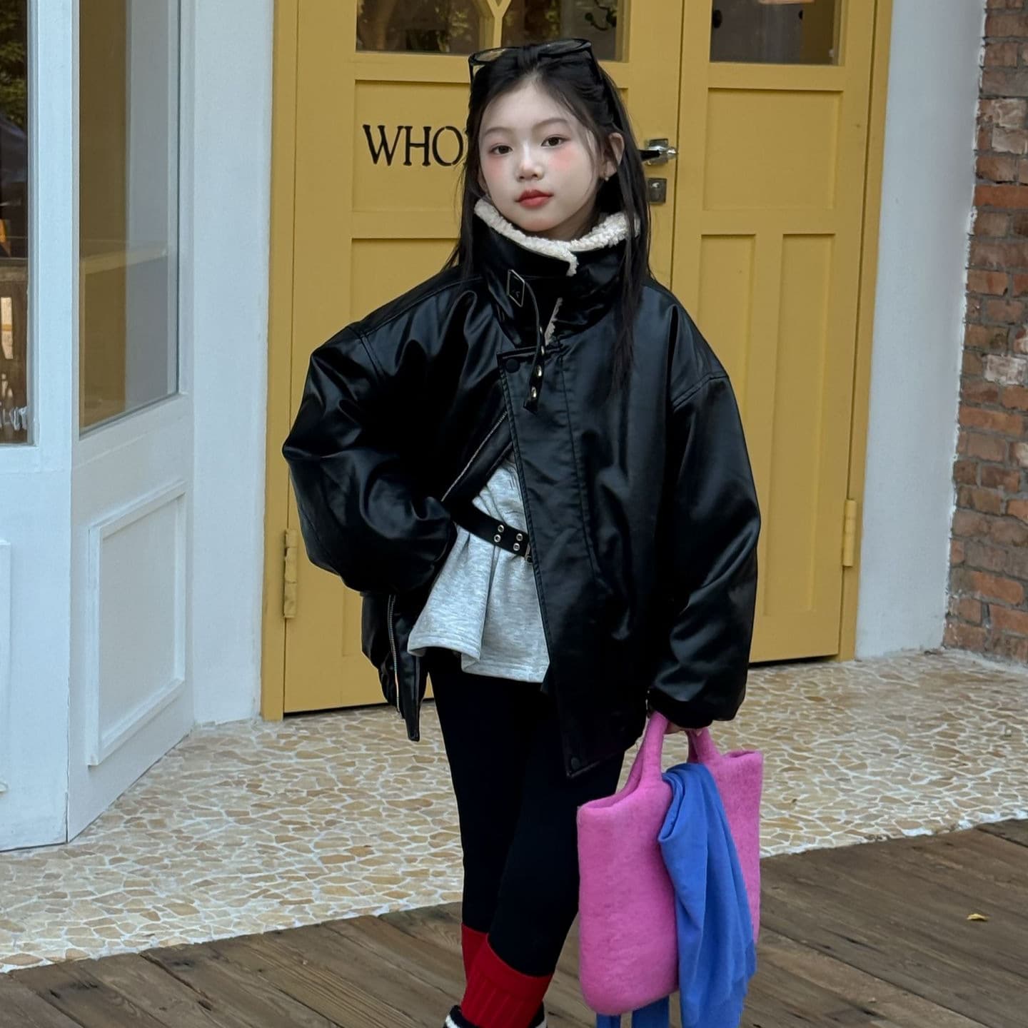 Flowers and Seeking Children's Clothing Girls' Leather Jacket 2025 Winter Korean Style Leather Jacket with Cotton-padded Thick Coat and Lambswool Collar for Warmth