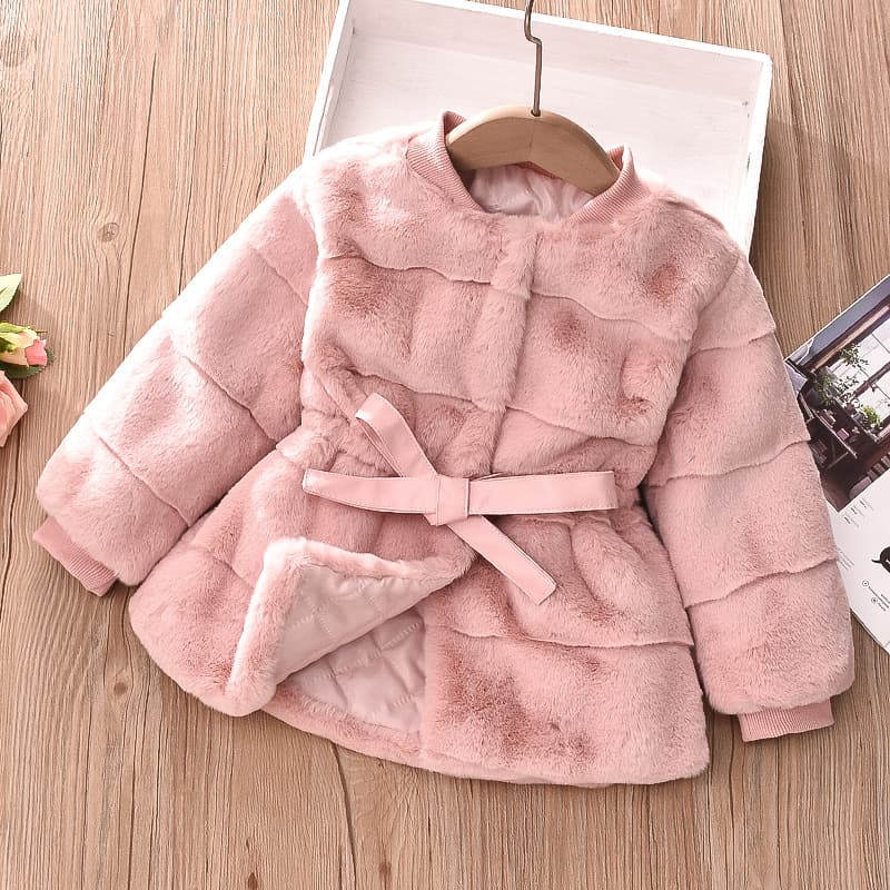 Girls' Faux Fur Coat Autumn Winter 2023 New Little Girl Fashionable Faux Mink Fur Waist-Nipped Fuzzy Export Coat