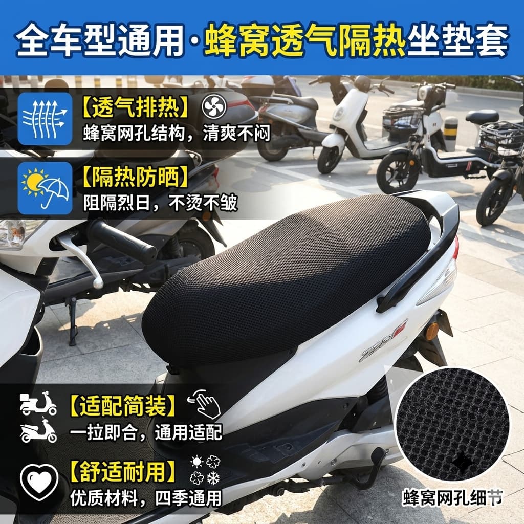 Four Seasons Universal Electric Vehicle Seat Cover Motorcycle Seat Cushion Cover Waterproof Sunscreen Insulated Battery Vehicle All-Inclusive Pad Car Mat
