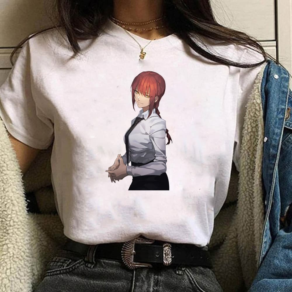 Chainsaw Man Makima Printed Black Short-Sleeved T-Shirt for Men and Women