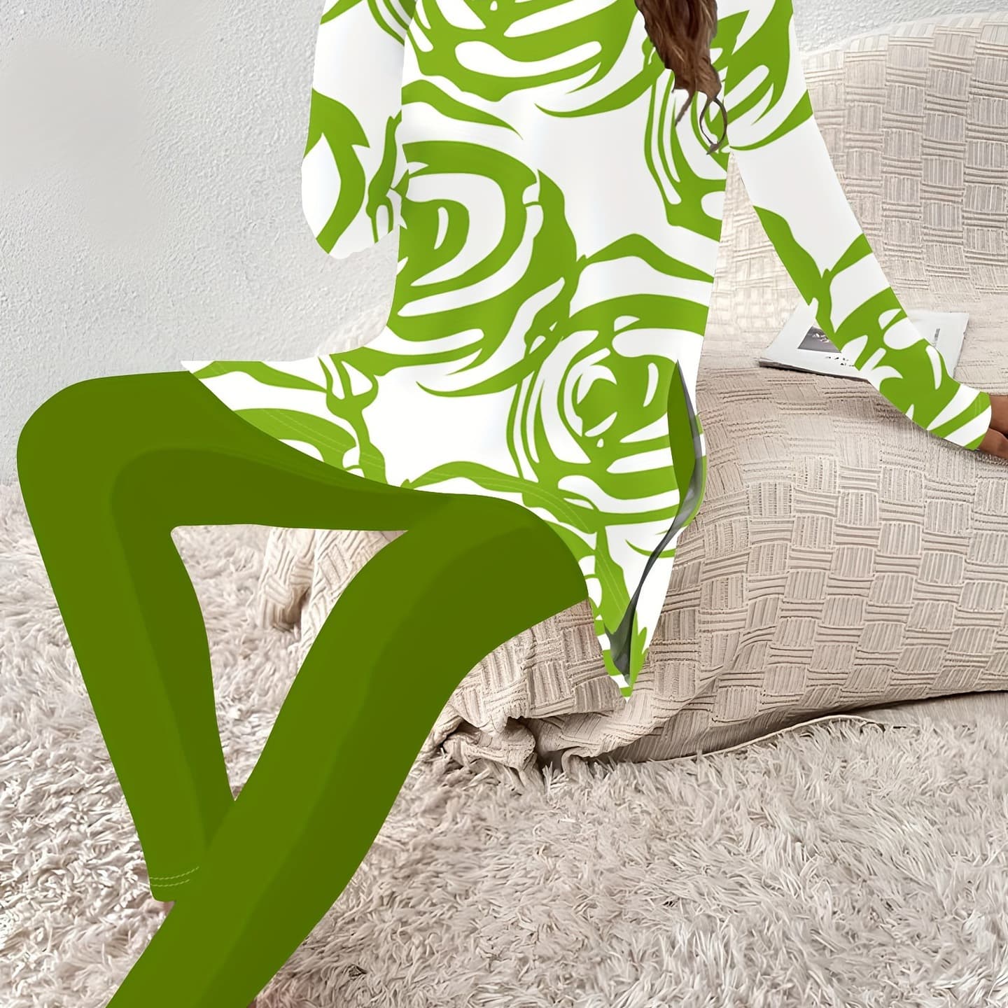 Cross-border Round Neck Long Sleeve Slim Fit Sports Retro Pattern Print Yoga Pants Set