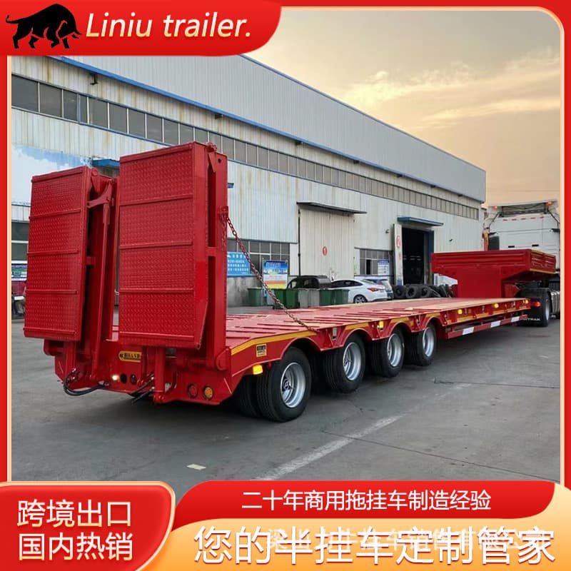 European low-bed semi-trailer with widening device, follow-up steering air suspension hydraulic ramp transport engineering machinery vehicle
