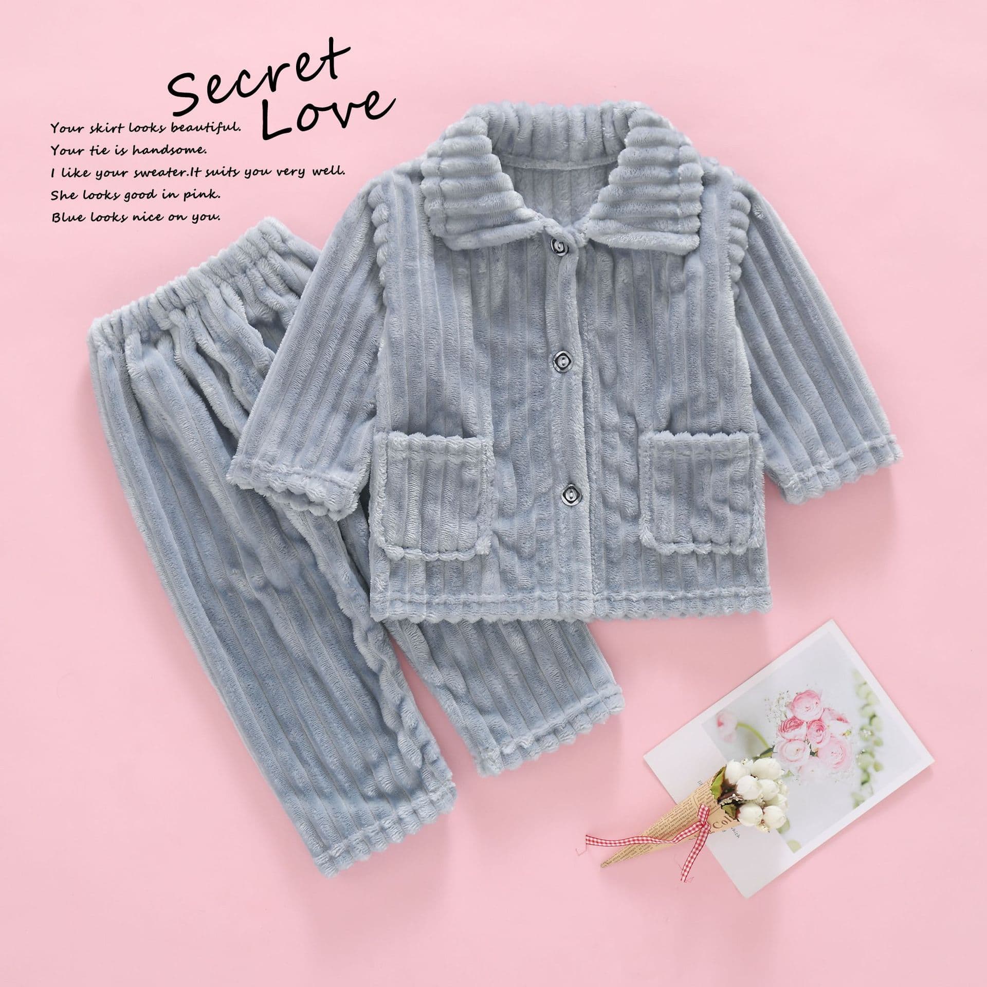 Processing customized autumn and winter children's flannel home wear pajamas set thickened boys and girls coral velvet pajamas