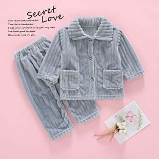Customized Autumn/Winter Children's Flannel Pajama Set Thick Coral Fleece Sleepwear for Boys and Girls