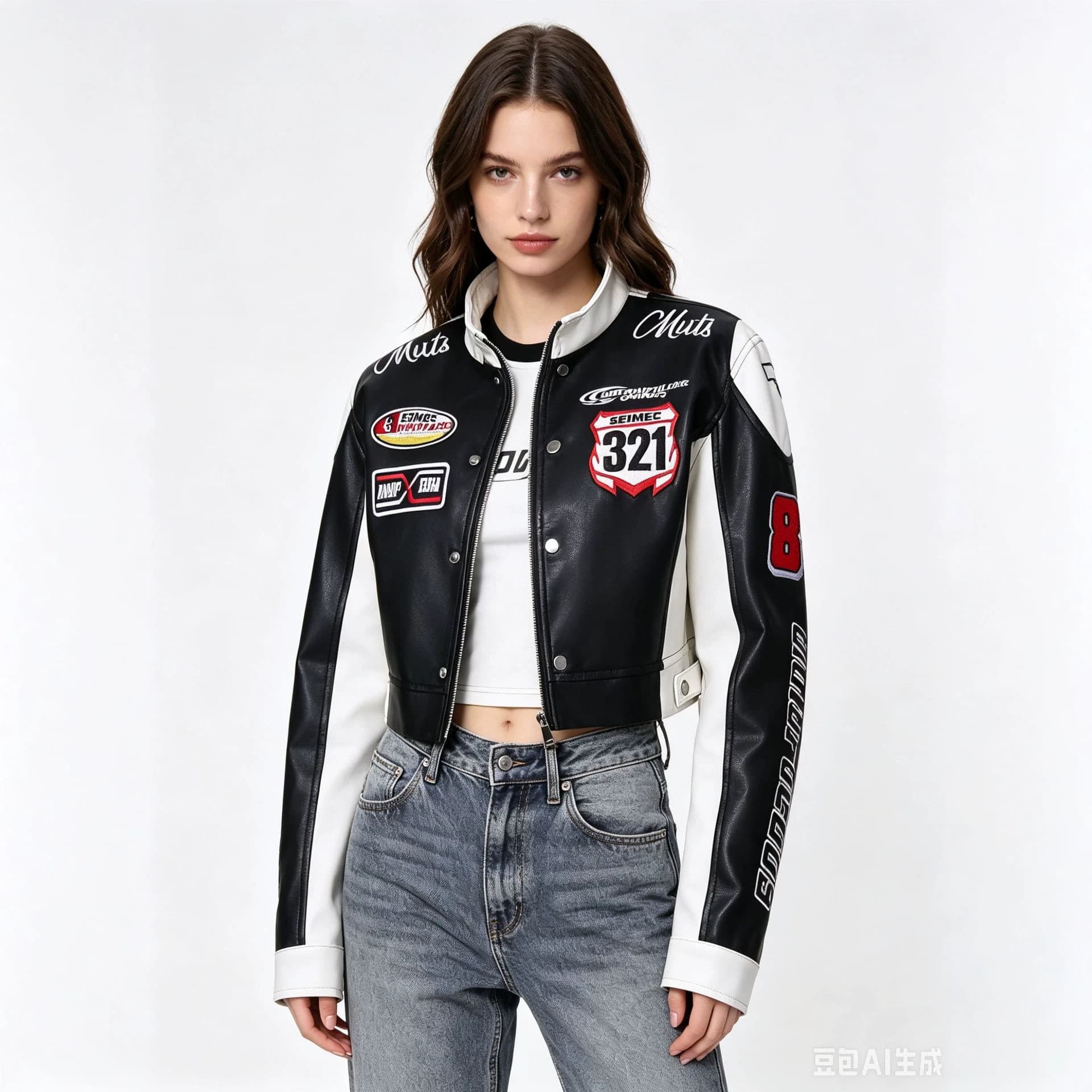 Amazon Women's Motorcycle Suit Embroidered White PU Leather Jacket Cool and Stylish Jazz Dance Motorcycle Outfit