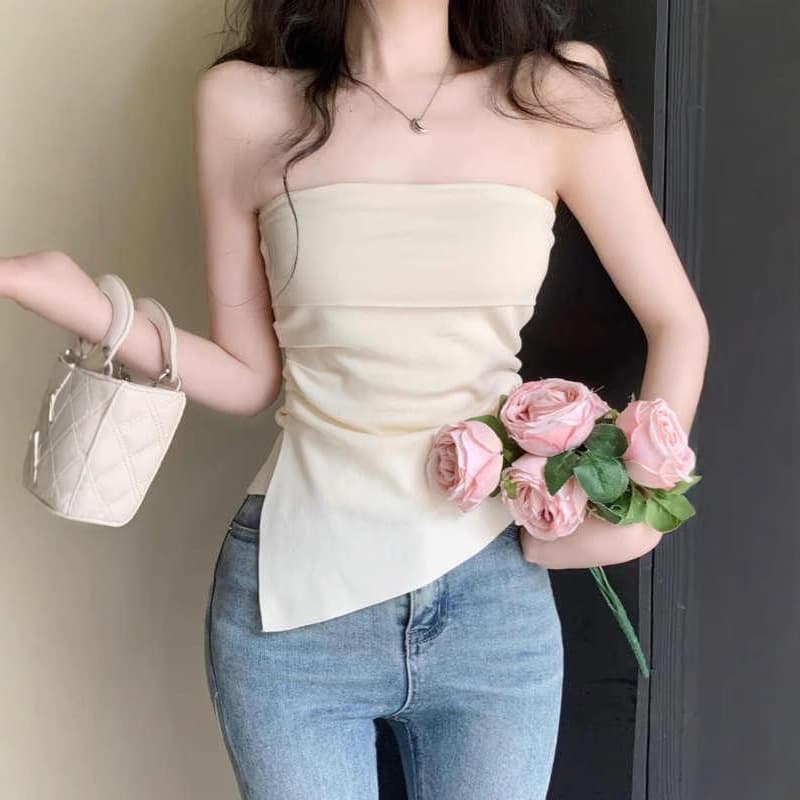 Shoulder Baring Strapless Crop Top Women Summer Outdoor Wear Thai Style Irregular Hot Girl Shirt Inner Match Polyester Fiber