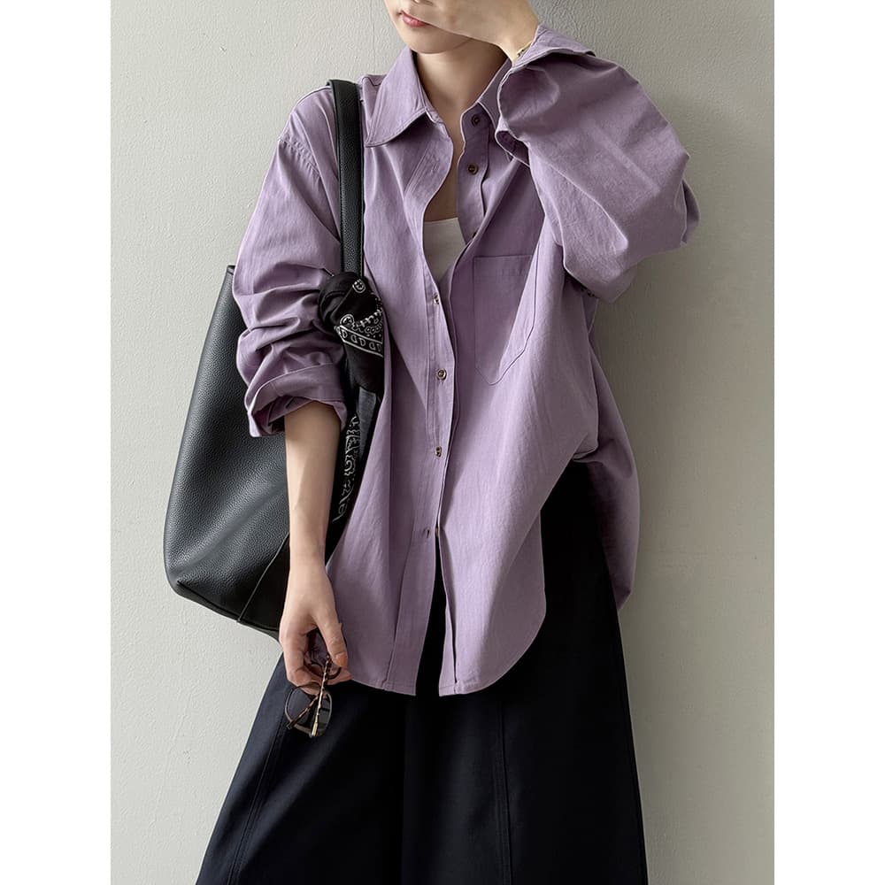 Beishan Tongshu Dopamine Pure Cotton Simple Shirt for Women Autumn Korean Loose Versatile Elegant Blouse 82599