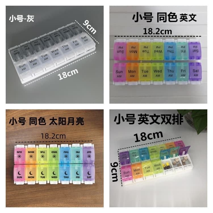 Weekly Pill Box with Lid, 14-Compartment Travel Pill Organizer, Portable Medicine Storage Box