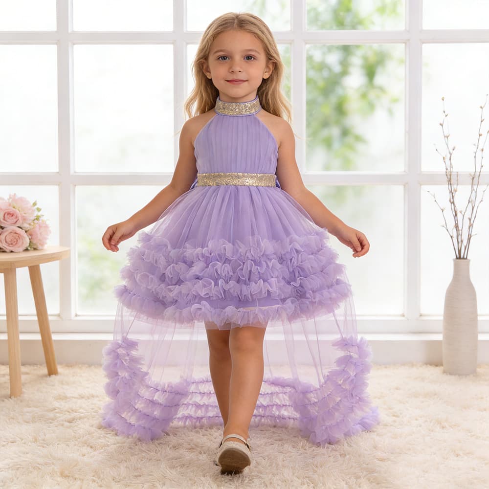 Girls Evening Gown Princess Skirt Neck Hanging Style Train Cake Skirt Girl Dance Dress New 2025 Black Children's Dress